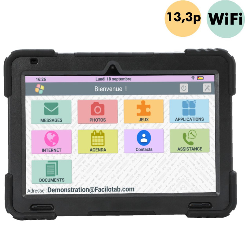 Facilotab XXL - WiFi - 128 Go - Android 13 - Très grand écran - Coque renforcée- Tablette simplifiée pour Seniors Facilotab XXL - WiFi - 128 Go - Android 13 - Très grand écran - Coque renforcée- Tablette simplifiée pour Seniors