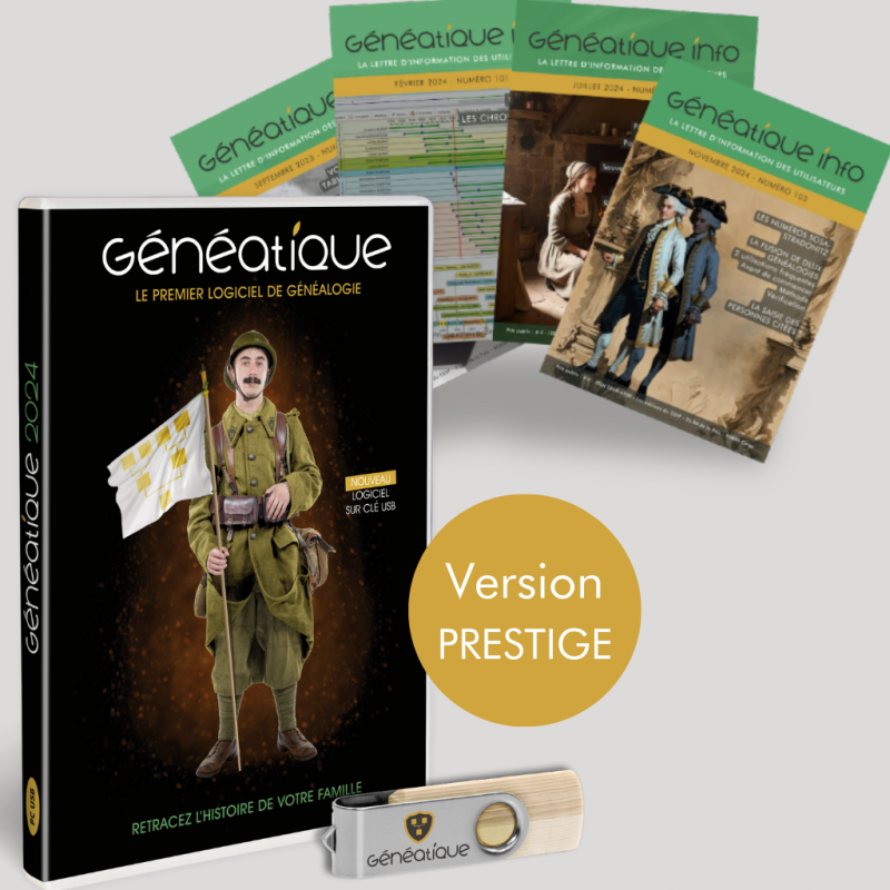 Pack Coffret Généatique 2024 Prestige avec Clé USB + 4 Généatique Info Pack Coffret Généatique 2024 Prestige avec Clé USB + 4 Généatique Info