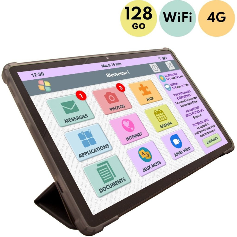 Facilotab Nomad, WiFi + 4G, 128Go, Android 14, Tablette simplifiée pour Seniors