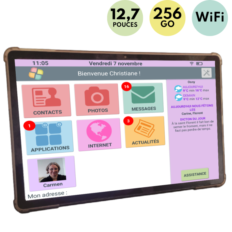 Facilotab XXL Classic - WiFi 256 GB - Android 15 - Schermo extra large - Tablet semplificato per anziani