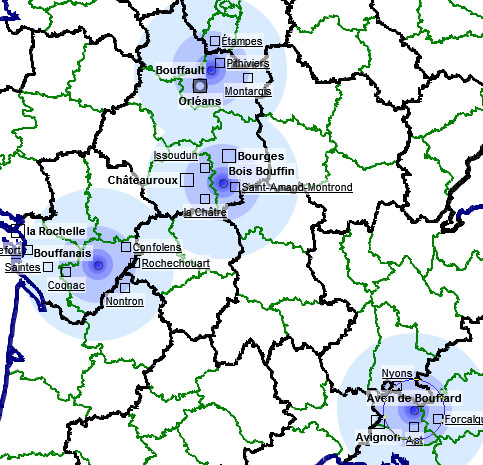 localisations de plusieurs toponymes